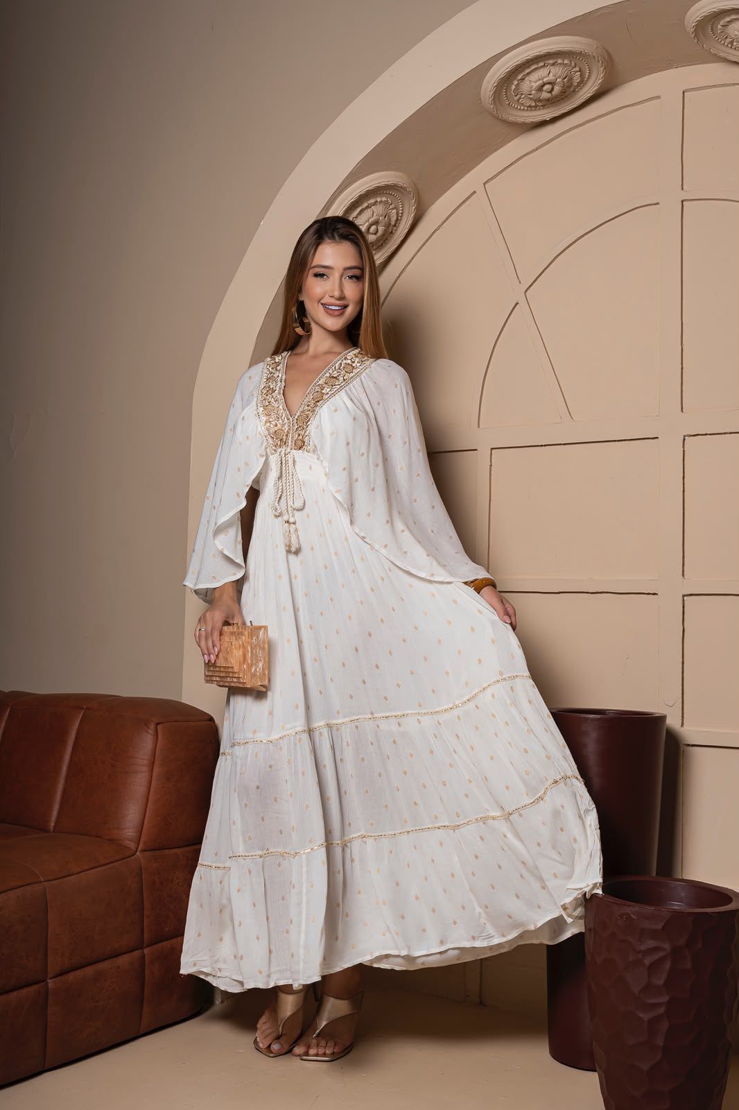 Vestido Longo Bordado Grécia