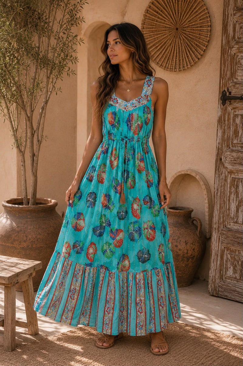 Vestido Longo Boho Azul Sereia